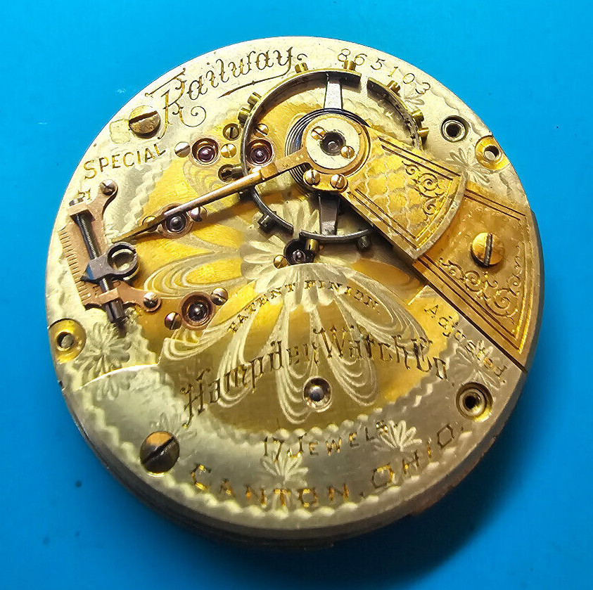 18 SIZE HAMPDEN 17 JEWEL TWO TONE SPECIAL RAILWAY MODEL 3 POCKET WATCH PARTS