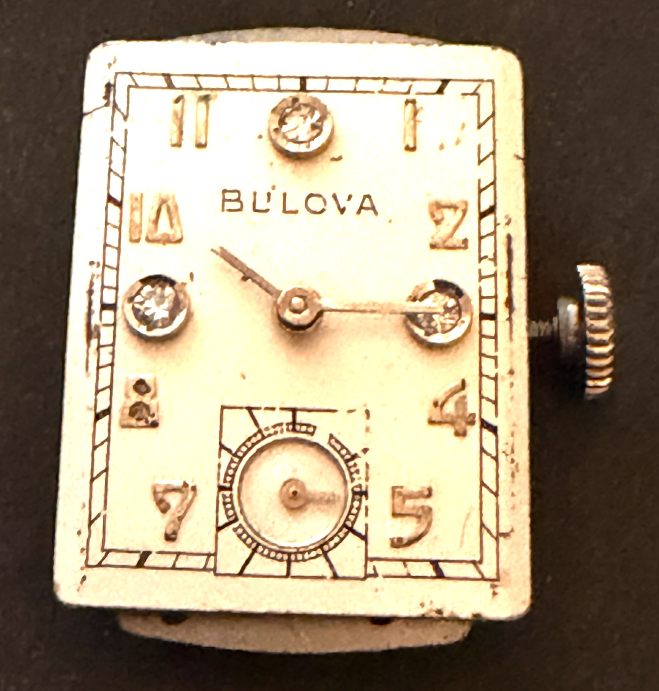 Vintage Bulova Cal 7AK Men’s Watch Movement Running Ticks Diamond Dial 7 AK 21j