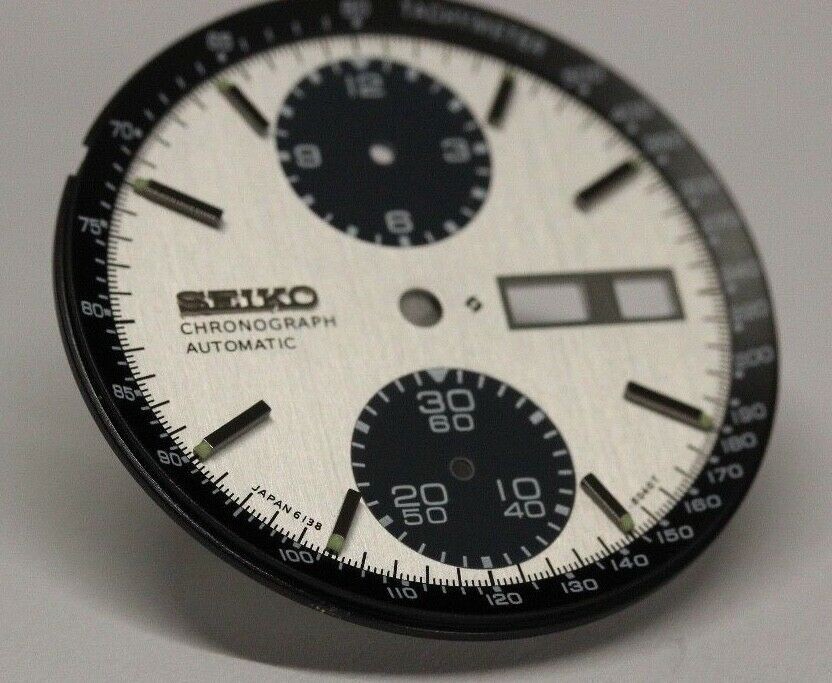 White Dial With Black Tachymeter Inner Dial Ring For Seiko Panda 6138-8020