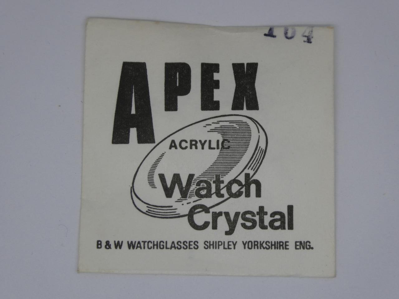 Apex,NOS 16.4mm Dome Acrylic Watch Crystal Glass-164,Depth 2.2mm