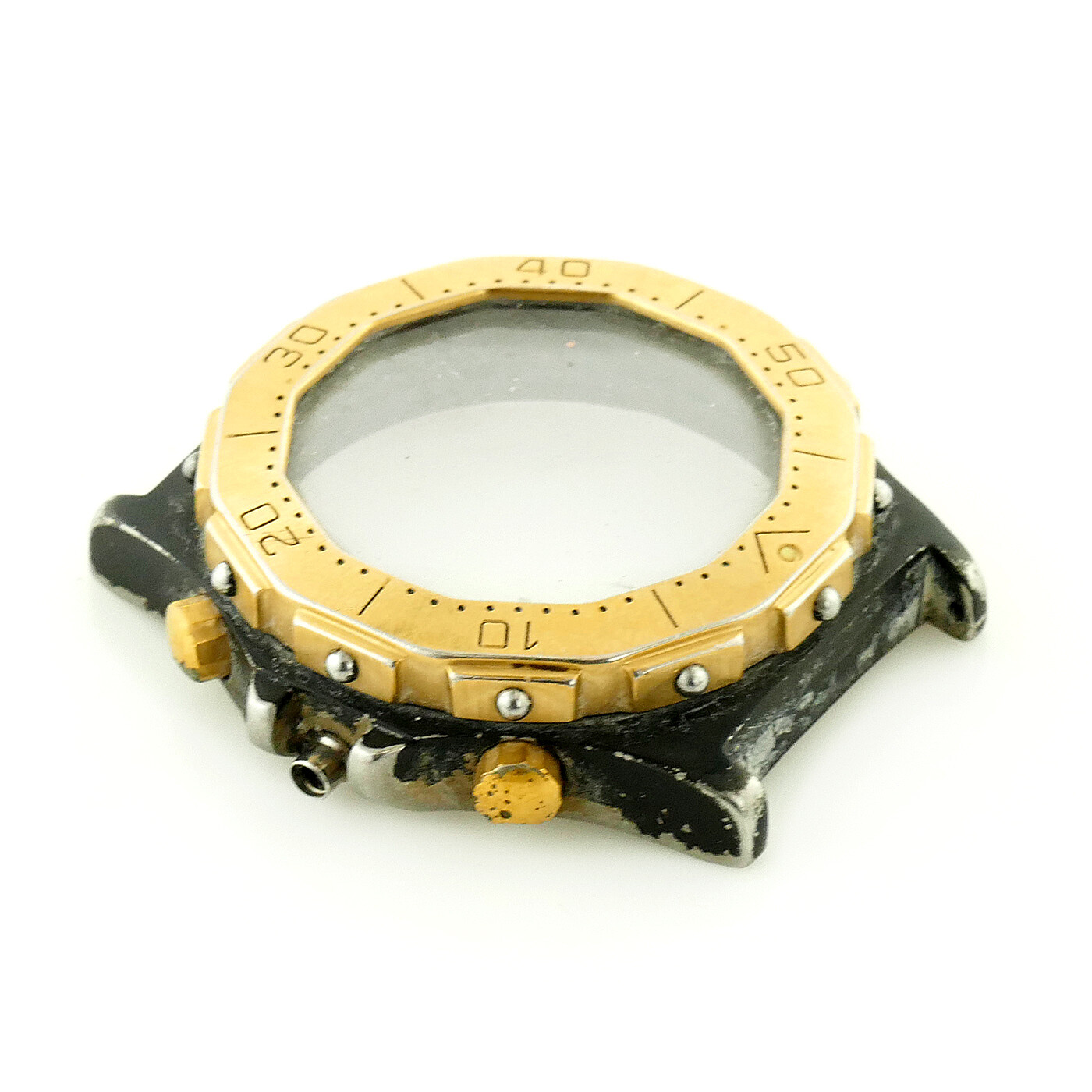 TAG HEUER 3000 CHRONO 2-TONE BLACK PVD+GOLD PLATED S.S. CASE FOR PARTS/REPAIRS