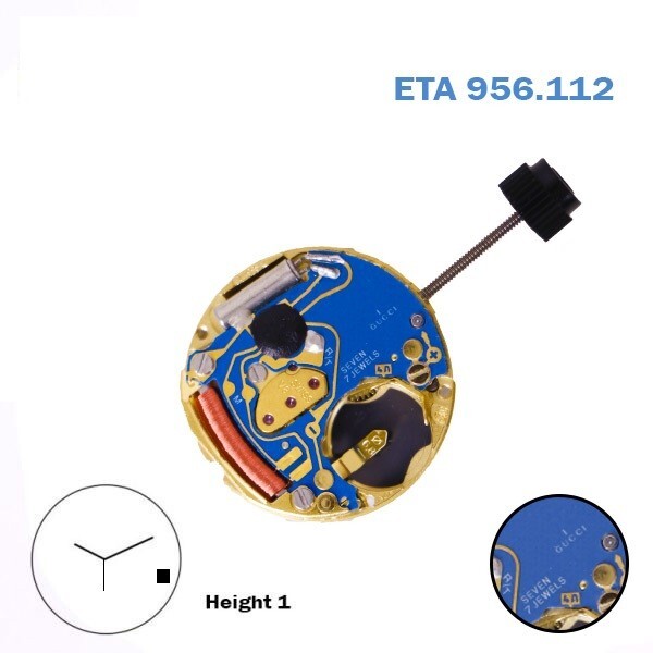 ETA 956.112 Gucci-1 Swiss Made Watch Movement, White Date Disk at 4, Height 1.
