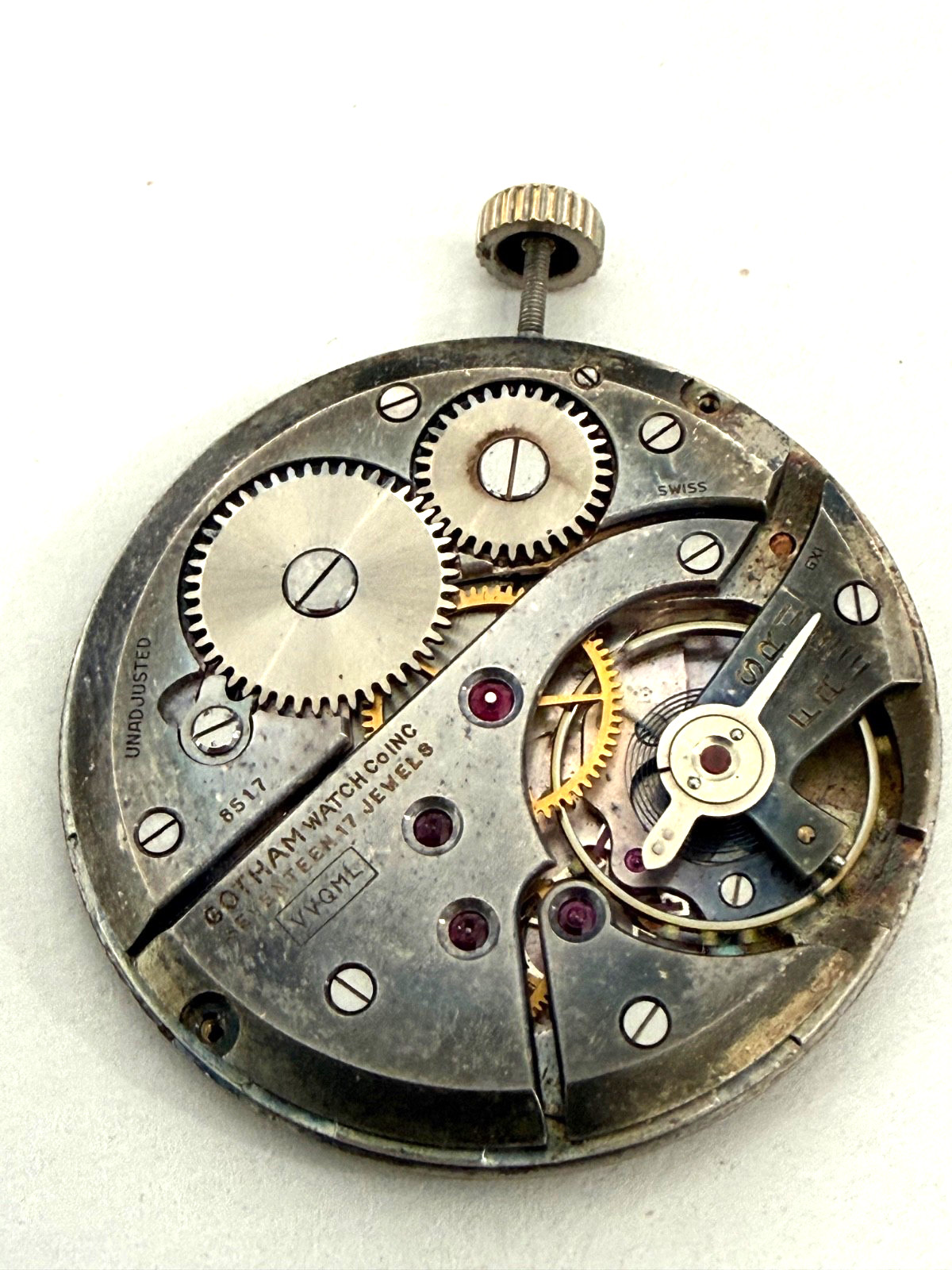 Antique GOTHAM Pocket Watch FACE and MOVEMENT Only Swiss Movement 17 Jewels