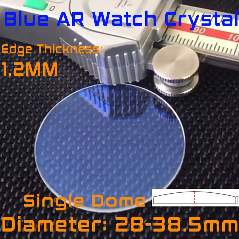 1.2mm Single Dome Lens Blue AR Film Watch Crystal 28-38.5mm Round Mineral Glass