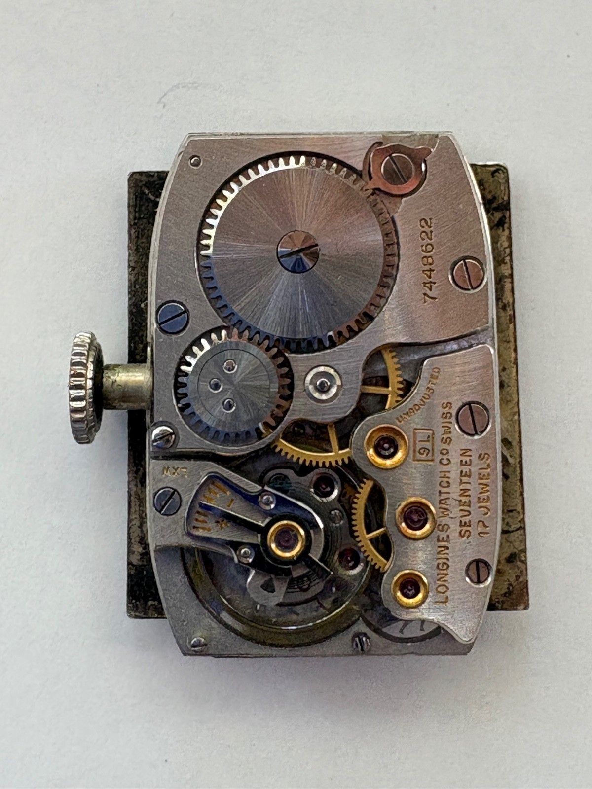 Vintage Longines Caliber 9L 17-Jewel Wristwatch Movement, Runs, Sets, Winds