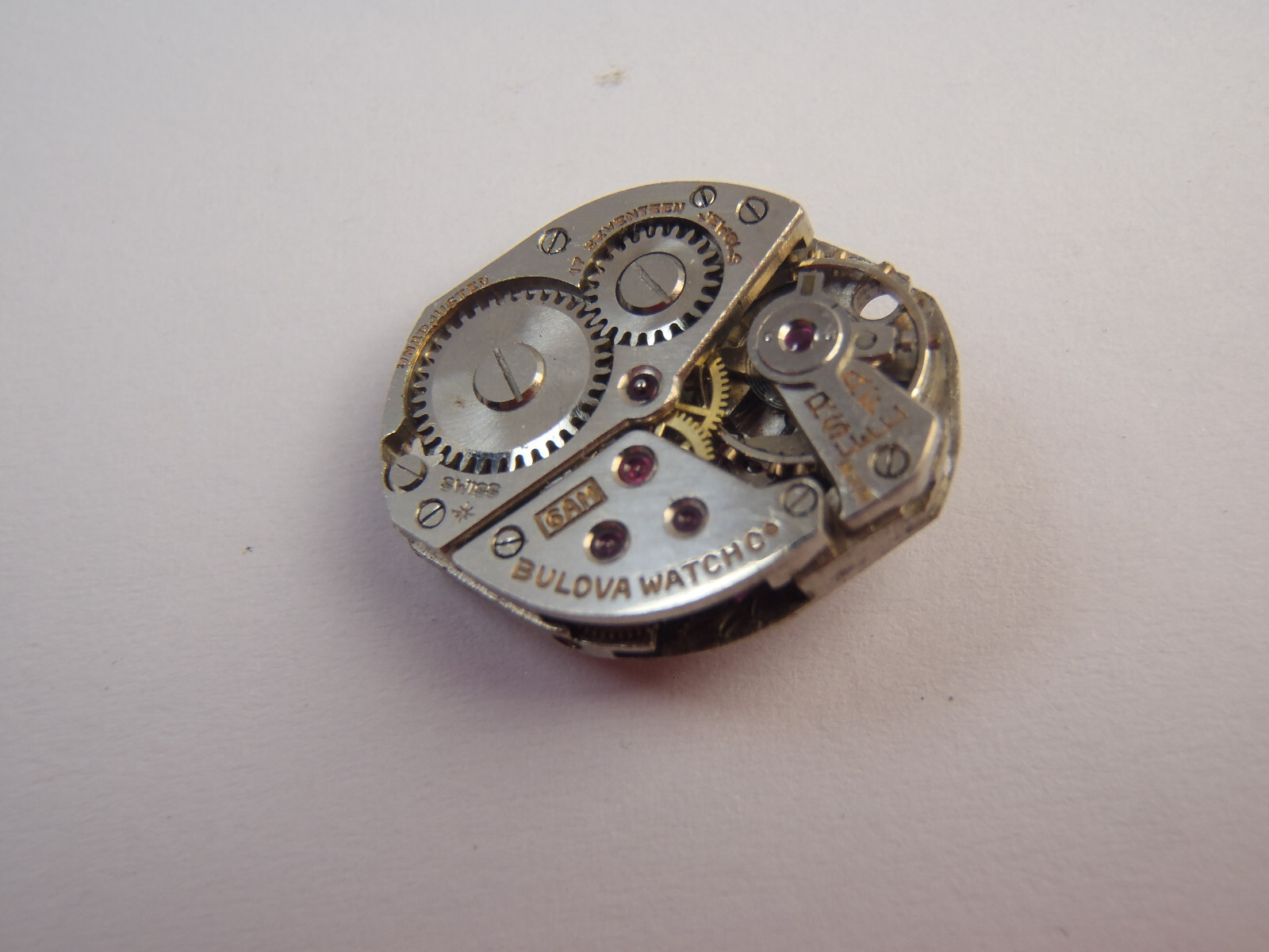 BULOVA 6AM BXW Swiss 17 JEWEL Watch Movement REPAIR OR PARTS