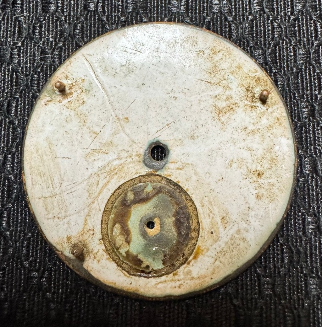 K.W.Co. 18s Roman Numeral Enamel Pocket Watch Dial Chips/Harlines