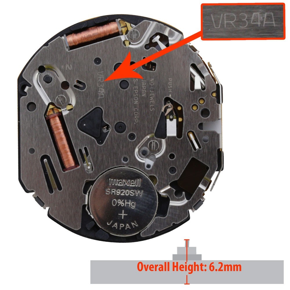 Original Hattori/Seiko/Epson VR34 VR34A, Date @4, Japan Quartz Movement