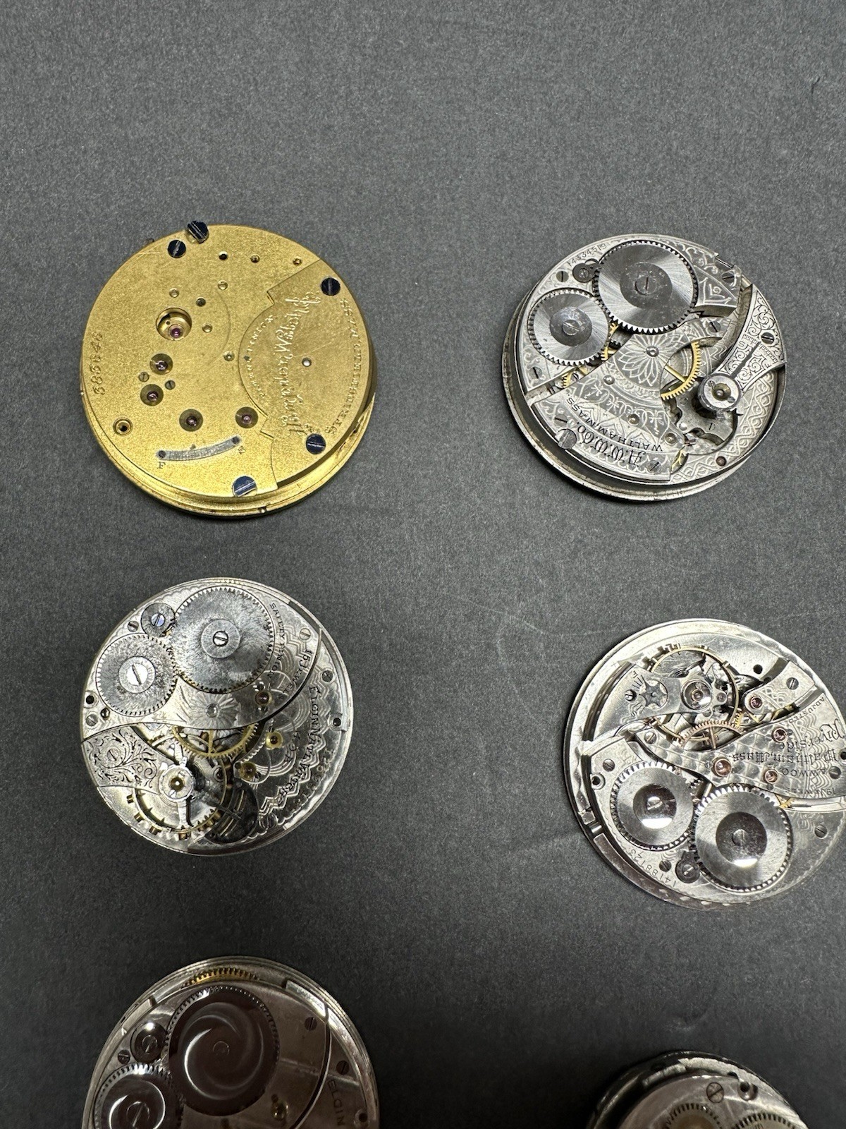 Lot of 11 Pocket Watch Movements Illinois Burlington Waltham Elgin + 2 Dials