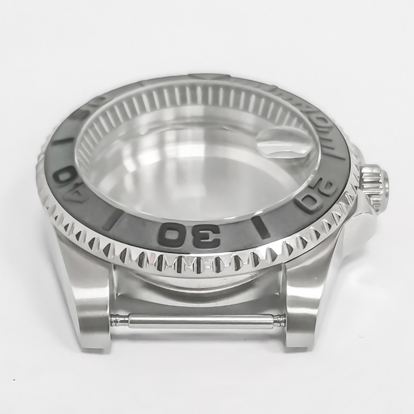 40MM Steel Watch Case Black Inner Ring Sapphire Magnifying Glass for NH35/NH36