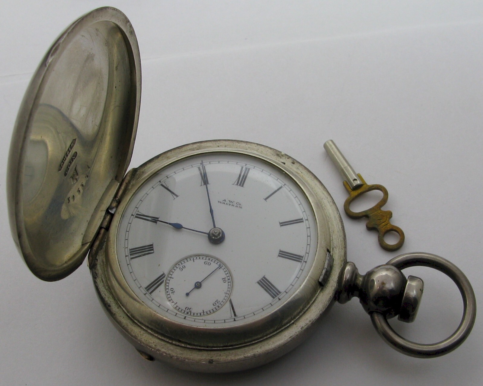 Waltham Dueber Coin silver hunting Pocket Watch 18s 1893 15j. Bartlet #1,639,631