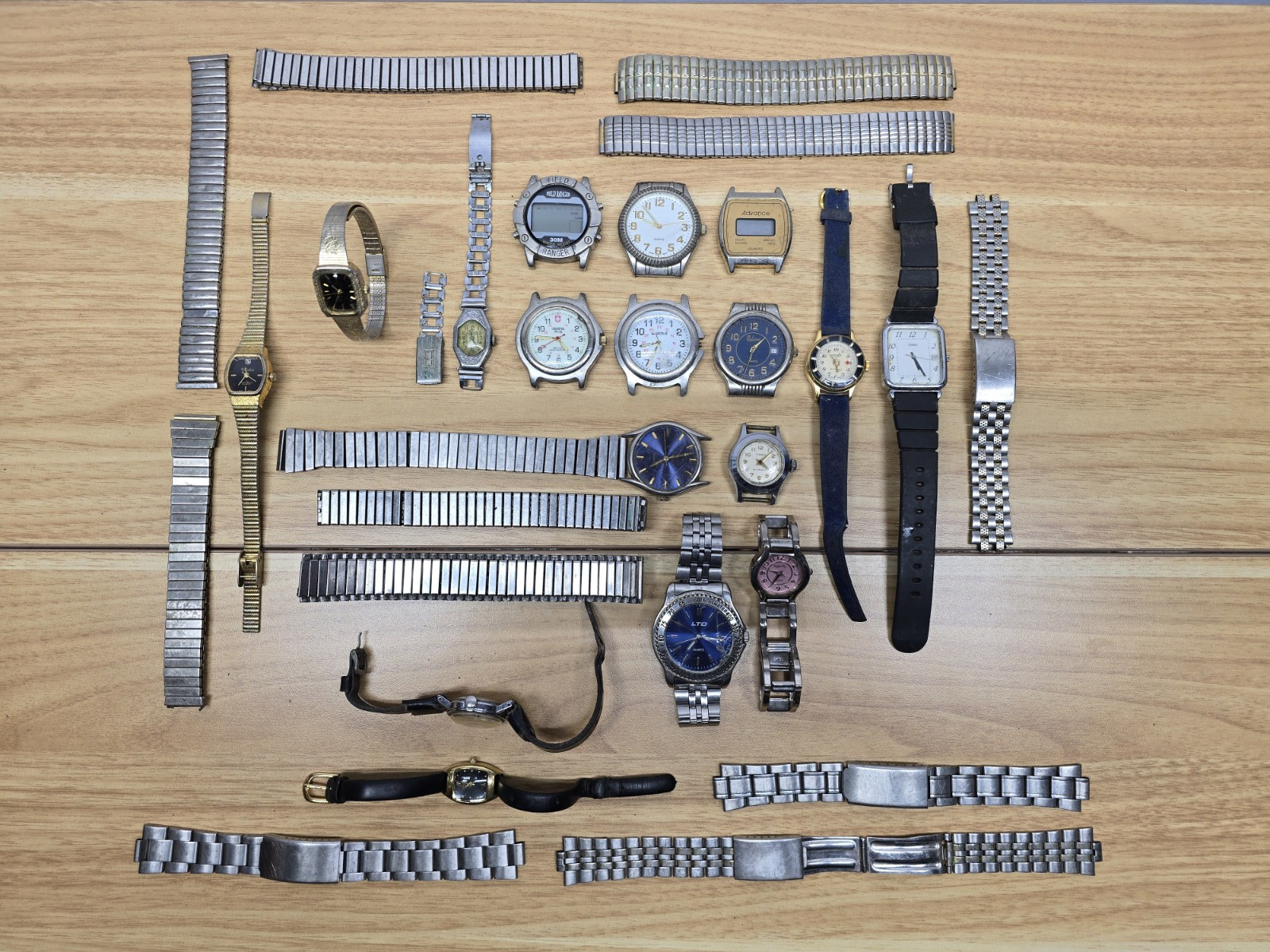 Vintage Lot of 17 Watches For Parts Whitever Diel Art Deco Timex Geneva Dufonte