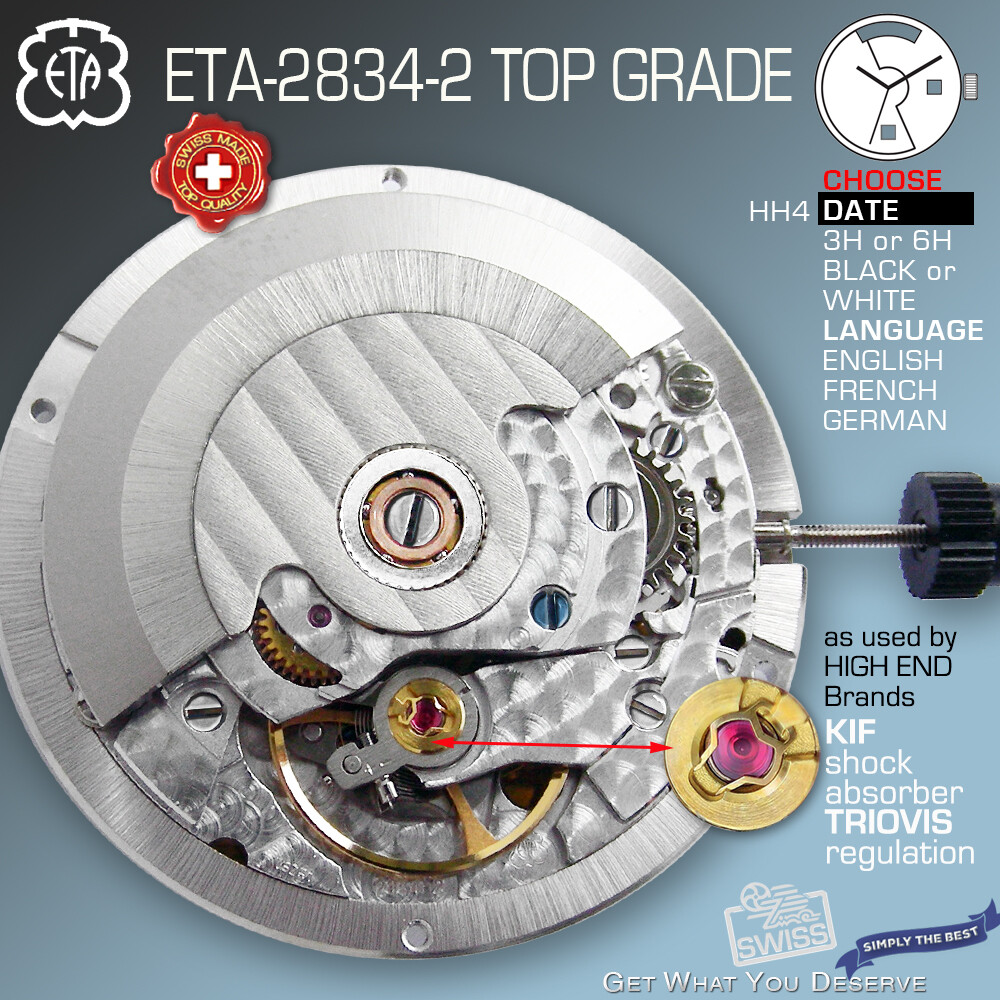 MOVEMENT AUTOMATIC ETA 2834-2, TOP GRADE GLUCYDUR, KIF – TRIOVIS, HH4, SS SCREW