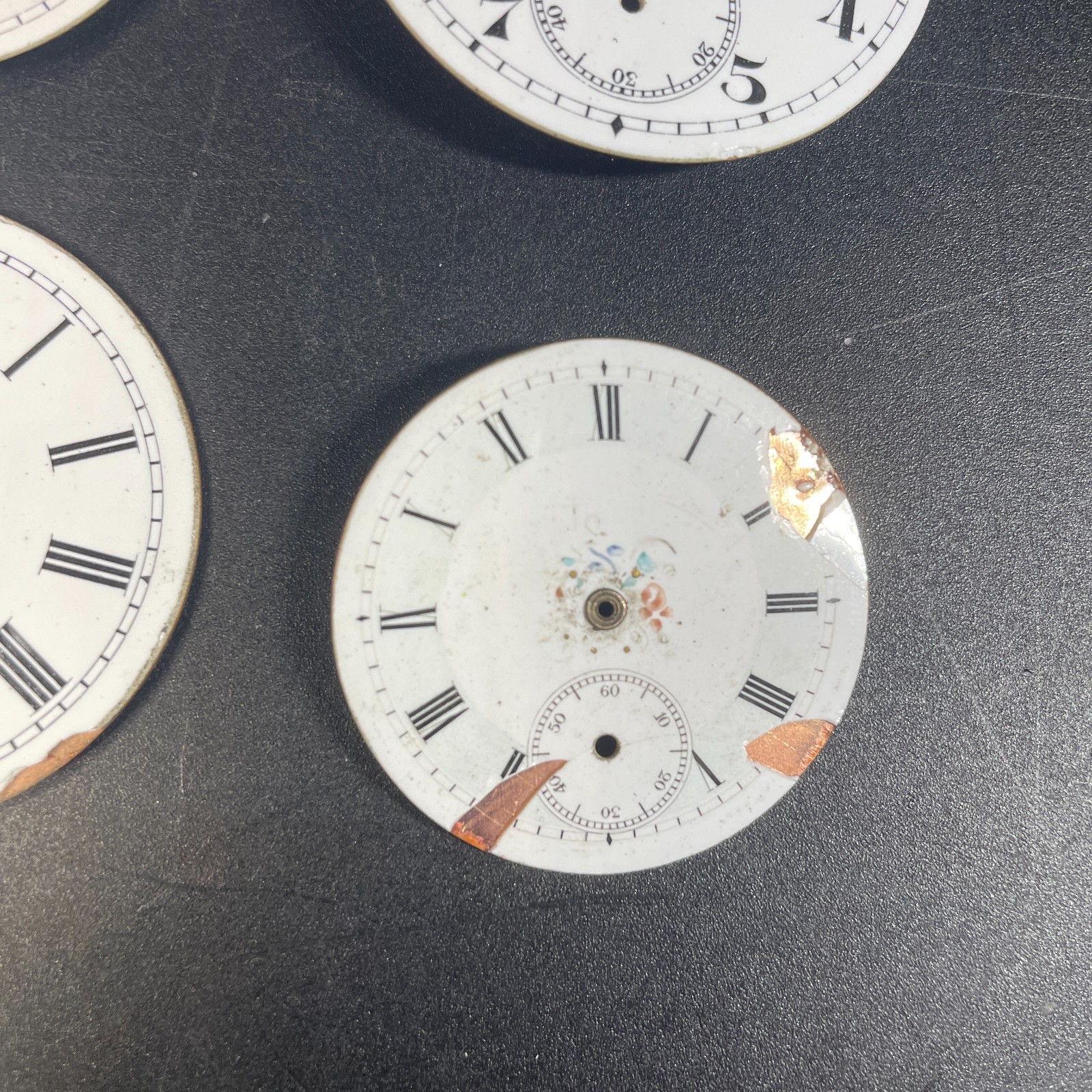Pocket Watch x 6 Dial White Enamel Roman Face Horologist Art Replacement Faces