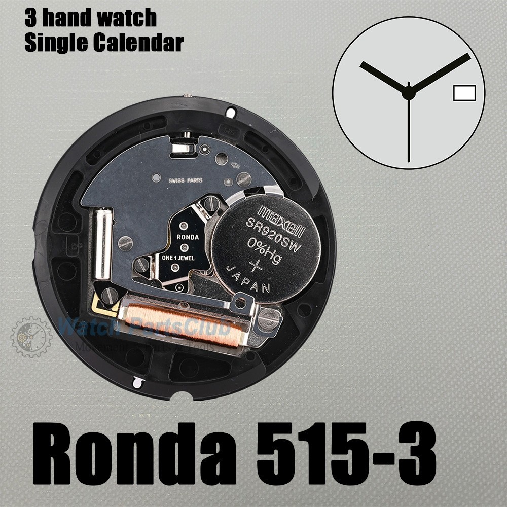 Swiss Ronda 515 Quartz Electron Movement Date at 3/6 Position Swiss Movements