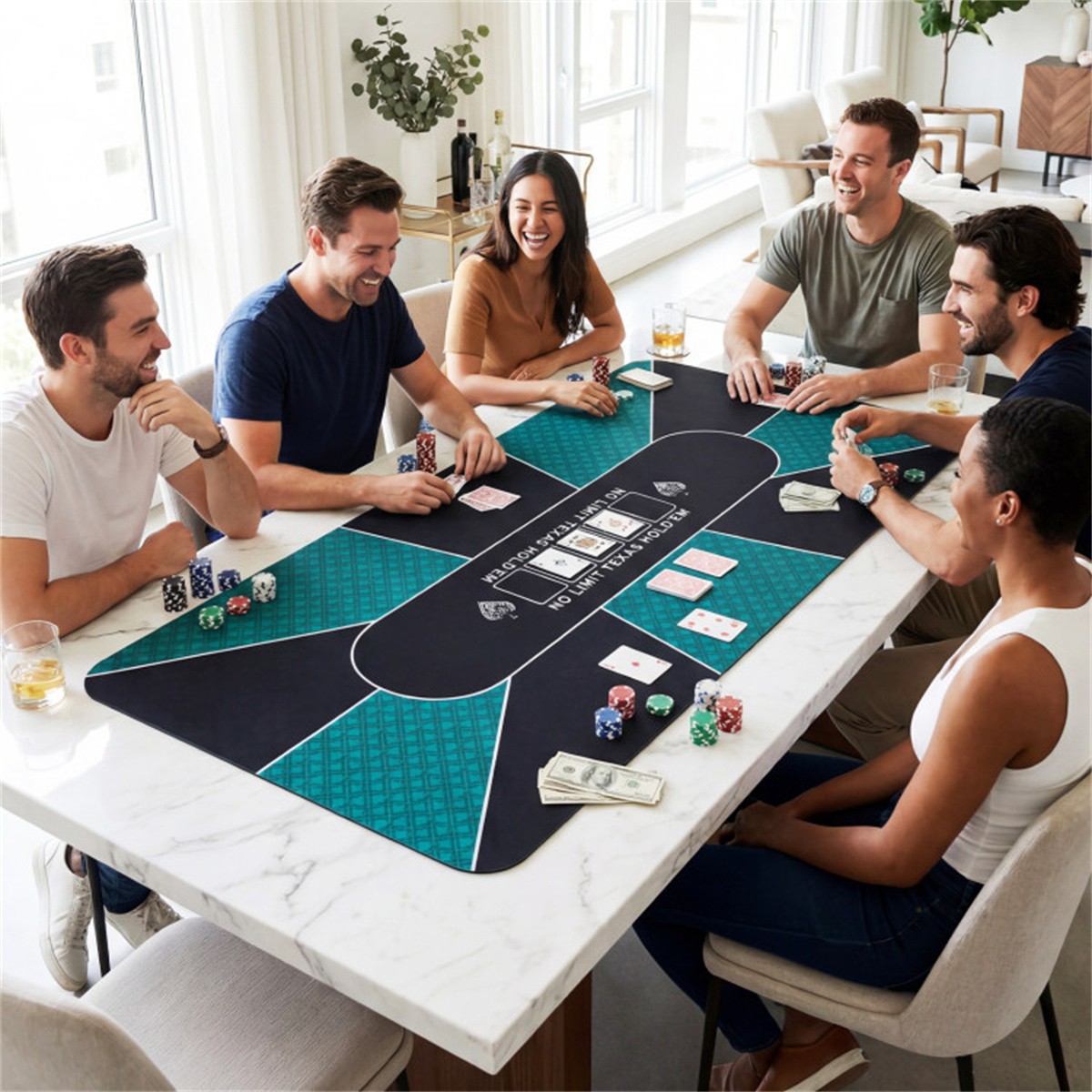 70″×35″ 10 Player Poker Table Mat Non-Slip Rubber Base w/ Carry Bag