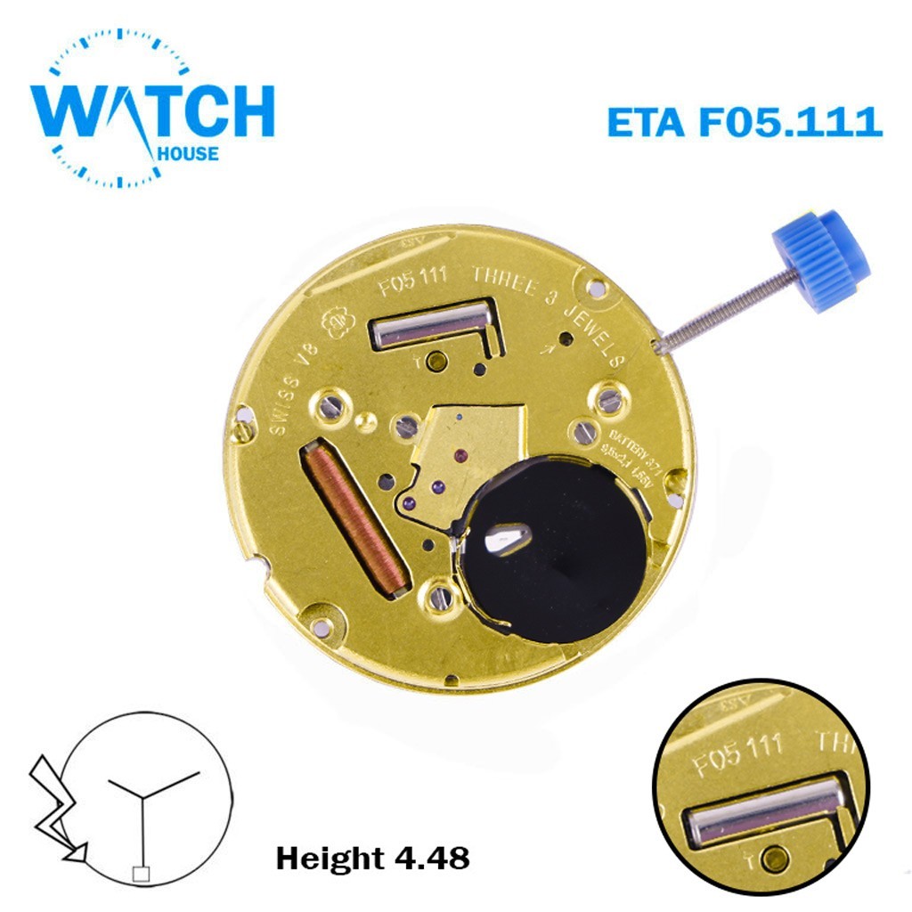 ETA F05.111 Swiss Quartz Movement-3 Hands-Black Date Disk At 6- Height:4.48mm.