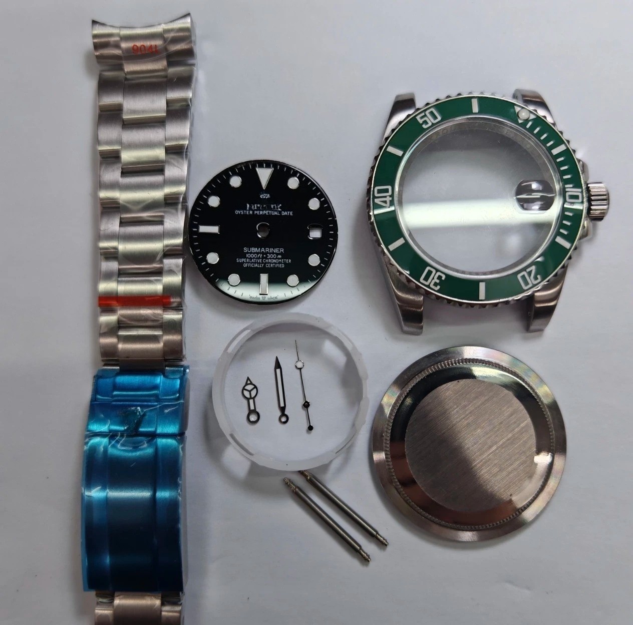 DIY Watch Part Kit for Submariner 2836 8215 41mm Case+Dial+Hands+Steel Strap