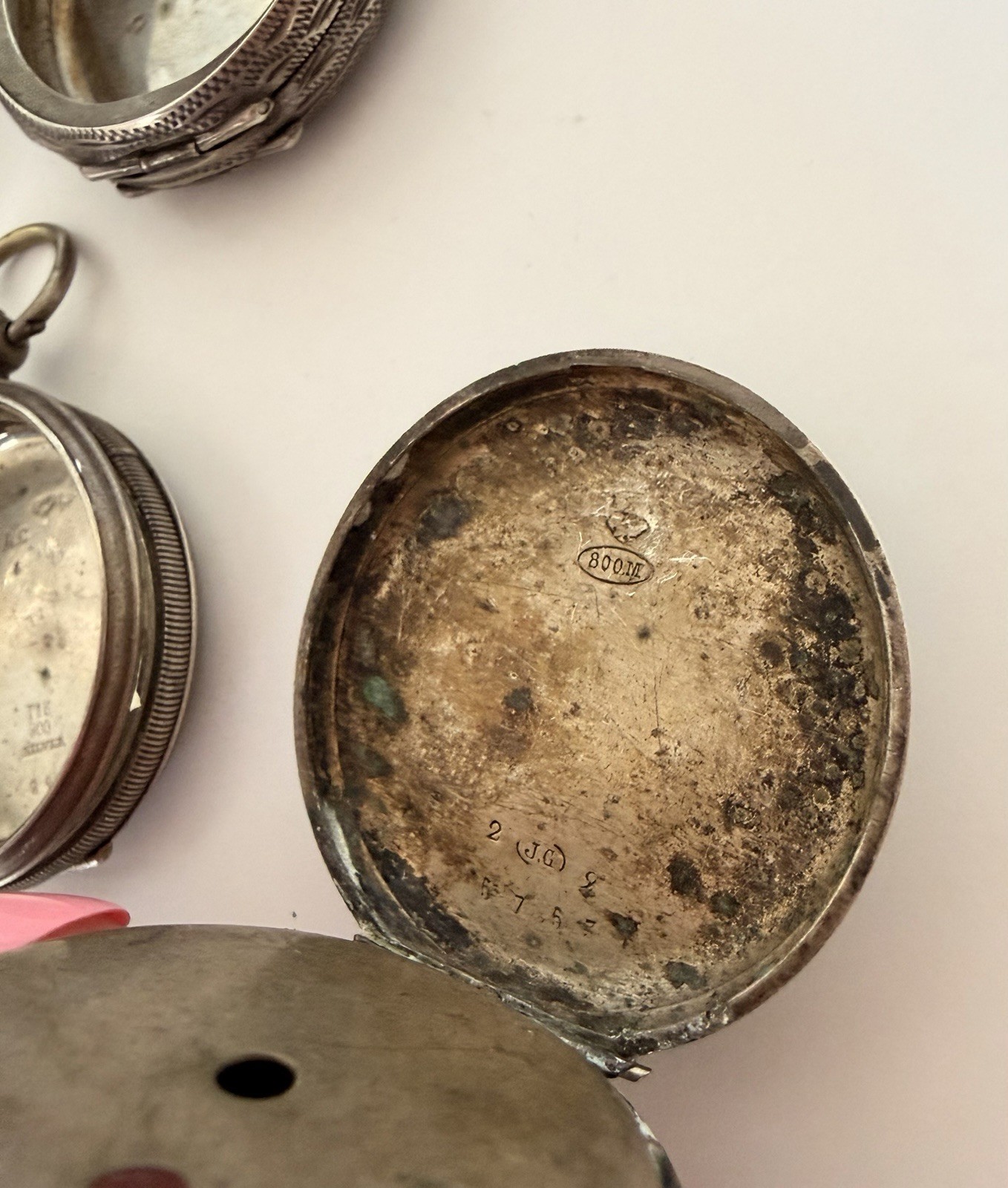 Lot of 5 Antique 800 Silver Pocket Watches & Cases Repair Spares Parts