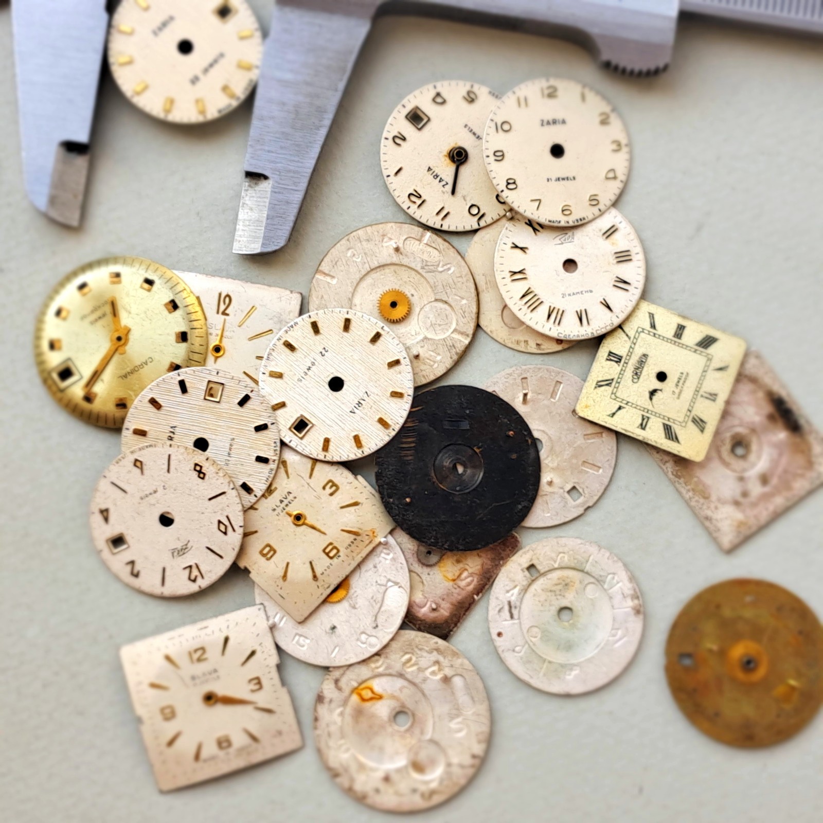 Lot of 25 Vintage Watch Dials • Mixed Shapes & Colors • USSR/Soviet • Steampunk