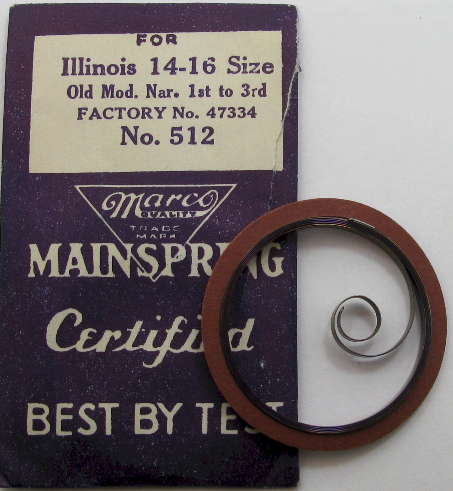 Illinois 14 & 16s 47334 T end Mainspring 1 piece * blue alloy *