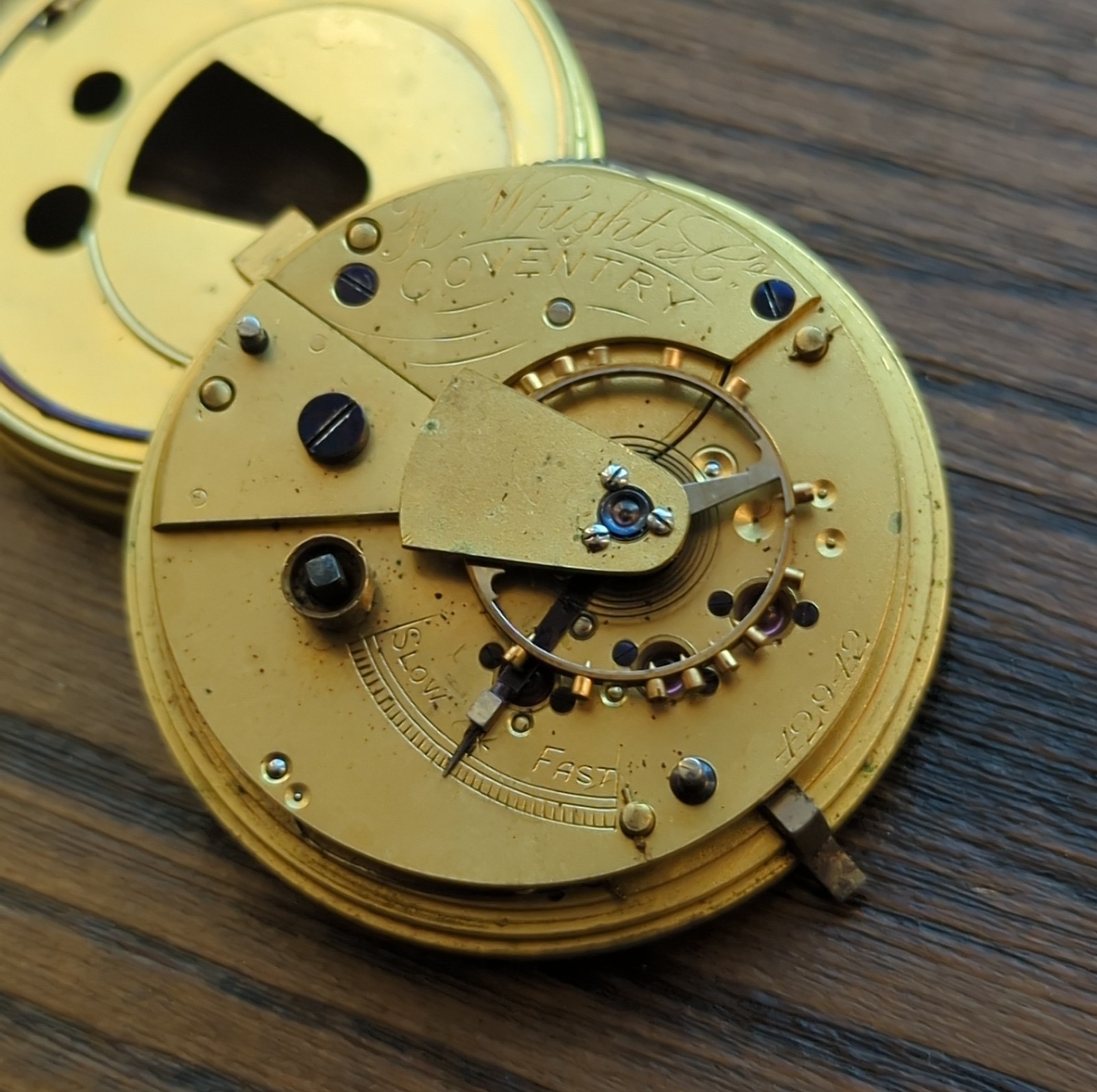 R. Wright & Co Coventry Fusee Pocket Watch Movement Ticking but Stops (BT61)