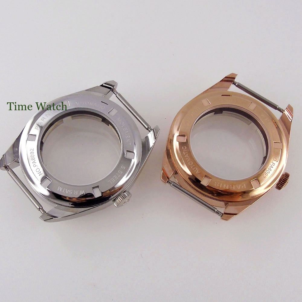 40mm Polished Sapphire Watch Case 316L For Miyota 8215 DG2813 Silver/Rose Gold