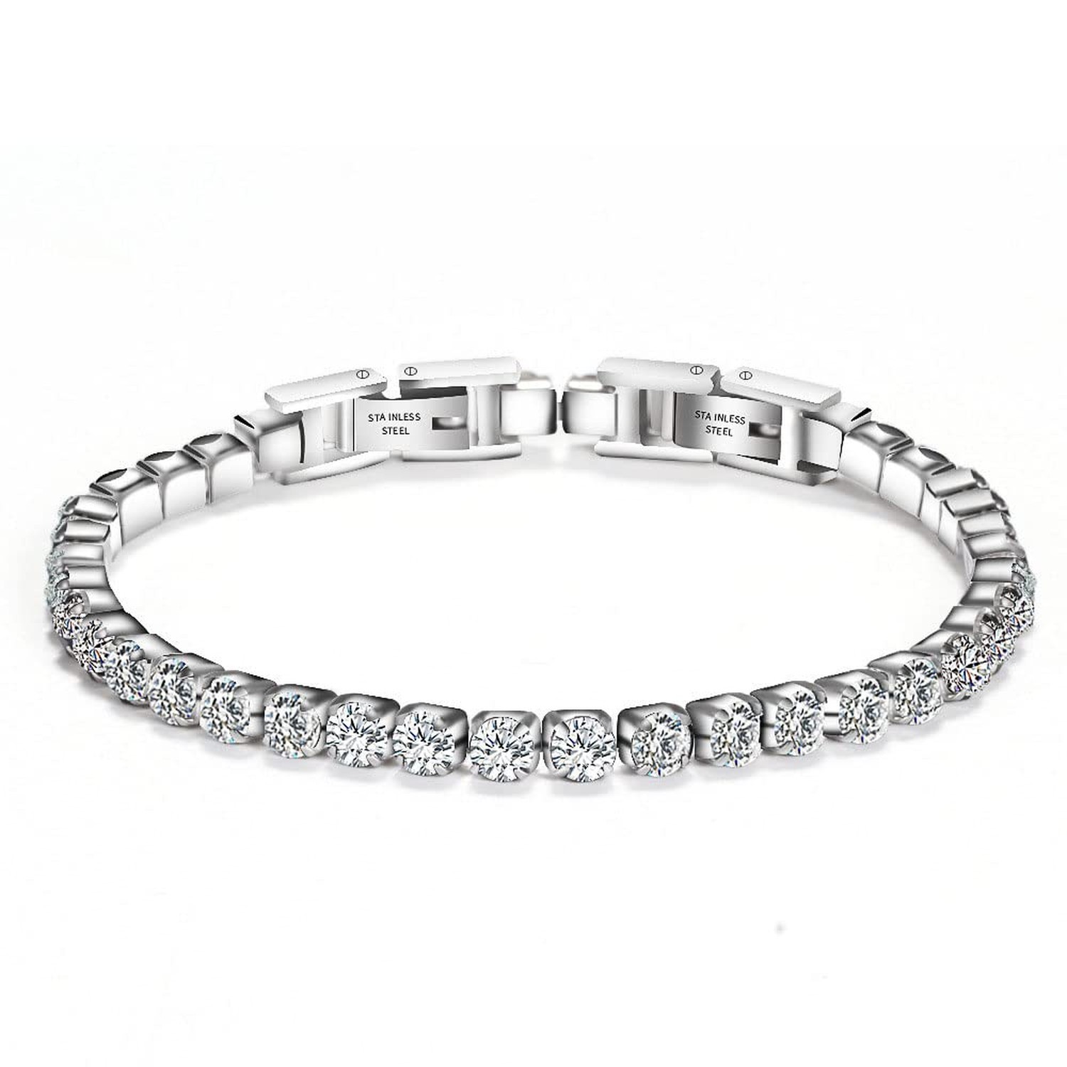 Tennis Bracelet Titanium Steel Bracelet Ladies Bracelet Double Buckle Adjusta…