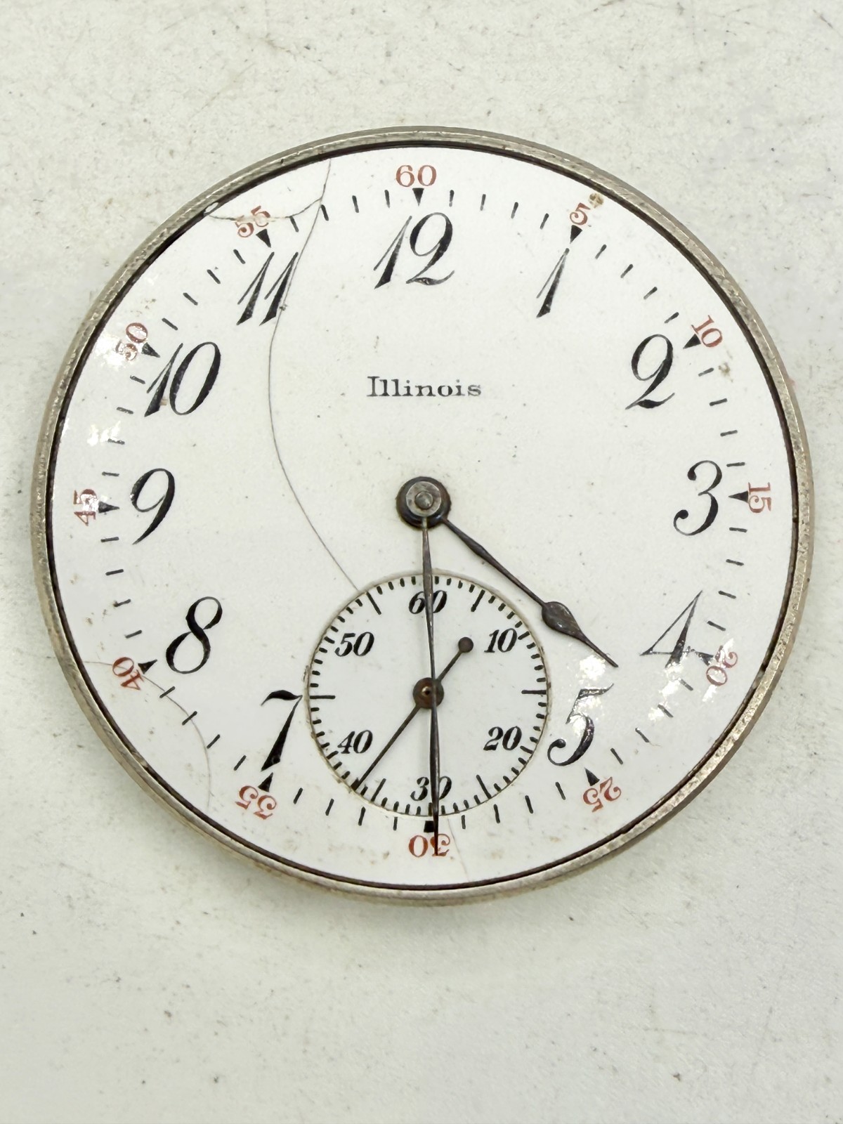 Antique 1917 Illinois Grade 44 12s 17j Pocket Watch Movement Dial/Hands