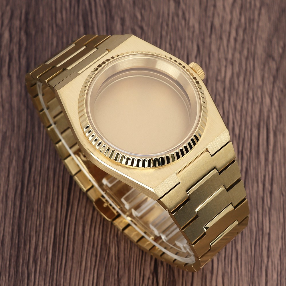 Gold Steel 40mm NH35 Watch Case Strap Modify PRX Mod 10ATM For Seiko NH34 36 38
