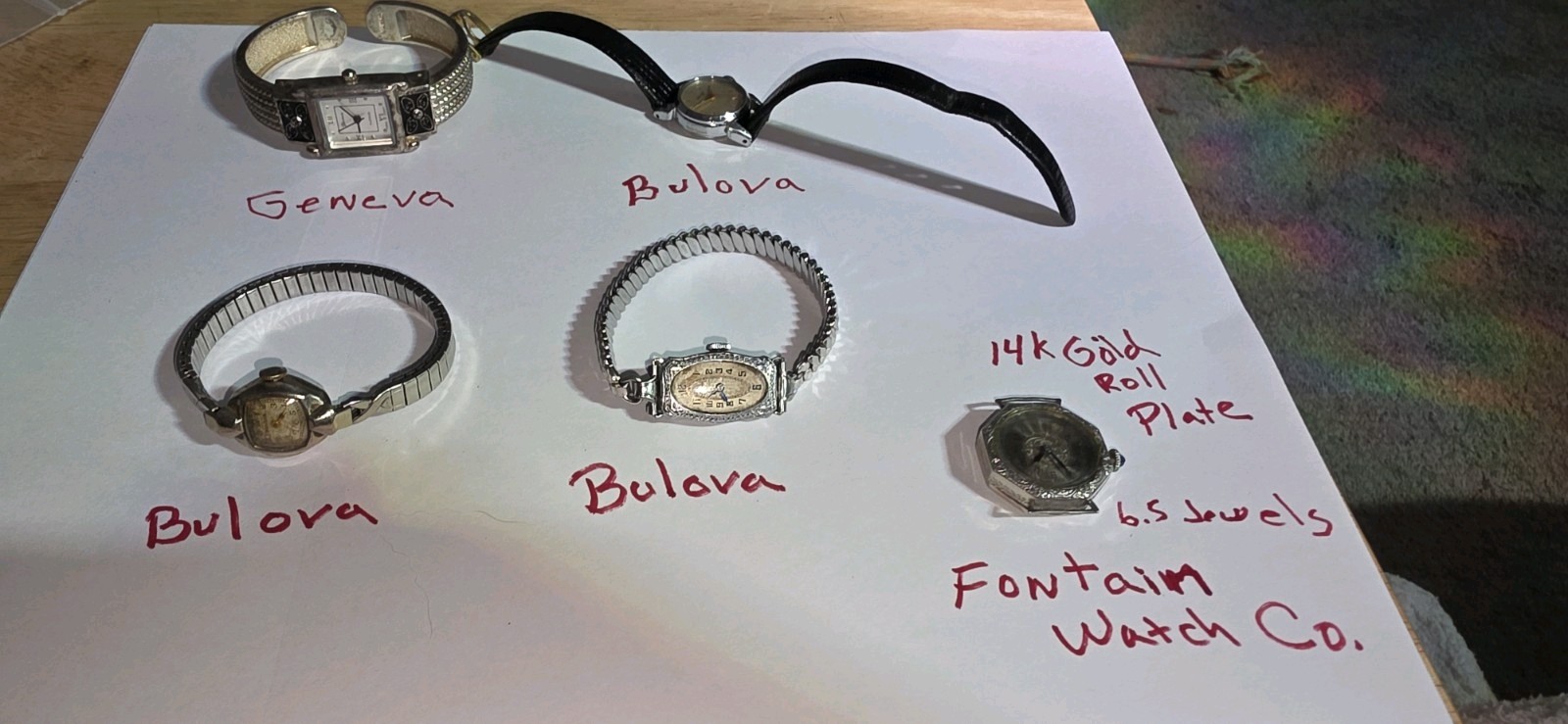 Fontain Wristwatch 14k Gold Rolled Plate Parts & 3 Bulova & 1 Geneva All Parts