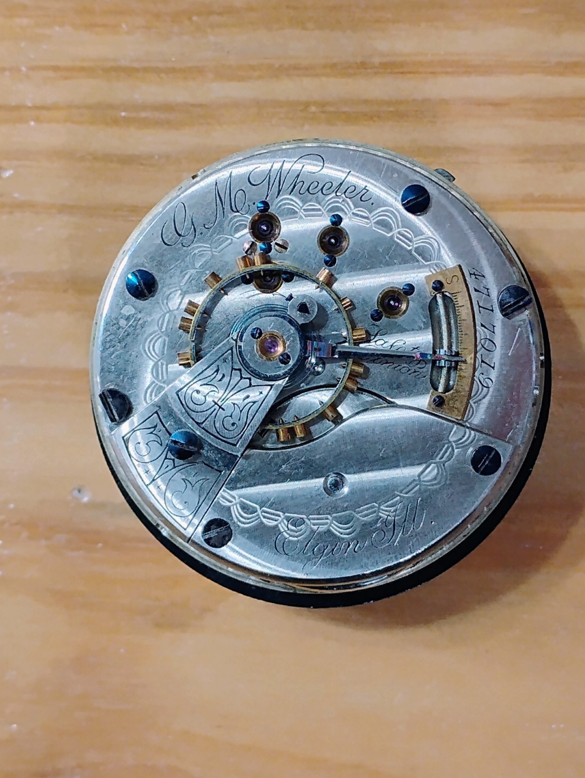 1893 Elgin G.M. Wheeler Grade 103 18s Pocket Watch Movement Non‑Running