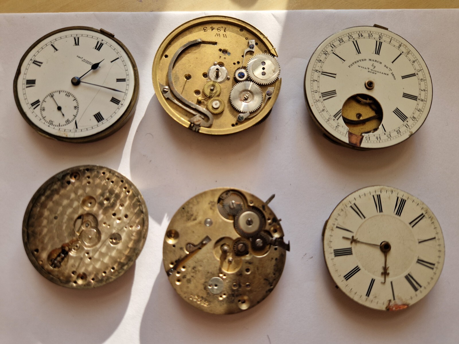 watch movements joblot Williams Rusel antique large size watchmakers lot 6x