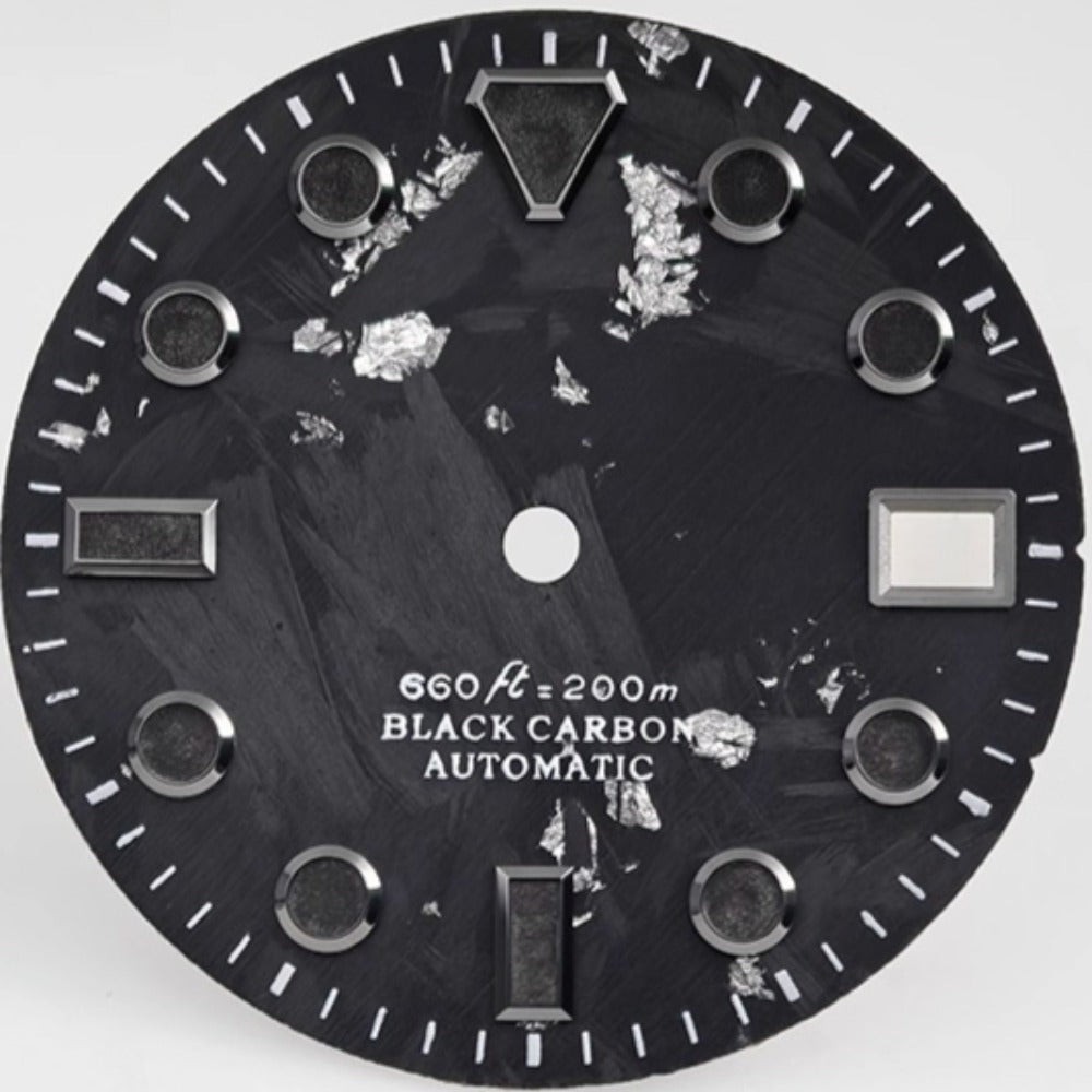 Trapezoid 28.5mm Carbon Fiber Black+silver Watch Dial for NH34/35 with Lume