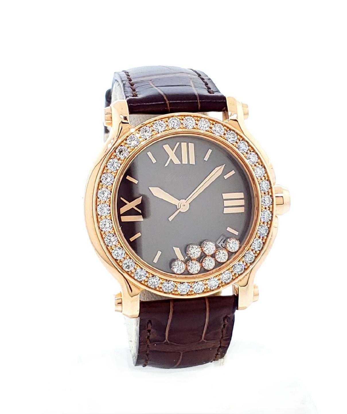Chopard Happy Sport 18k Rose Gold Chocolate Dial Factory Diamonds 277473-5008