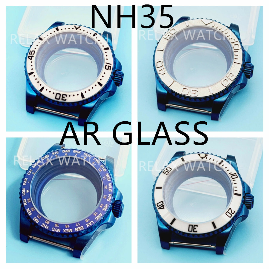 40MM PVD BLUE SS AR Sapphire Glass WATCH CASE FITS NH35 PT5000 ETA2824 Movement