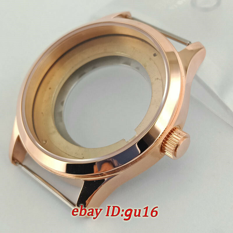 42mm Rose Gold Steel Watch Case Fit ETA 2836,Mingzhu/DG2813,Miyota 82 Series