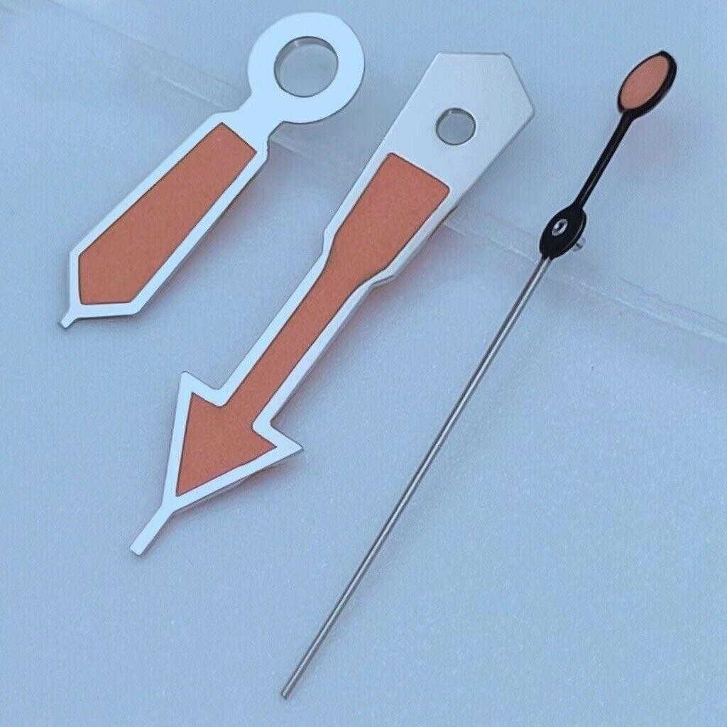 2 Sets 12.5mm Silver Trim Orange Painted Green Lume Hands for NH35 NH36 7S26