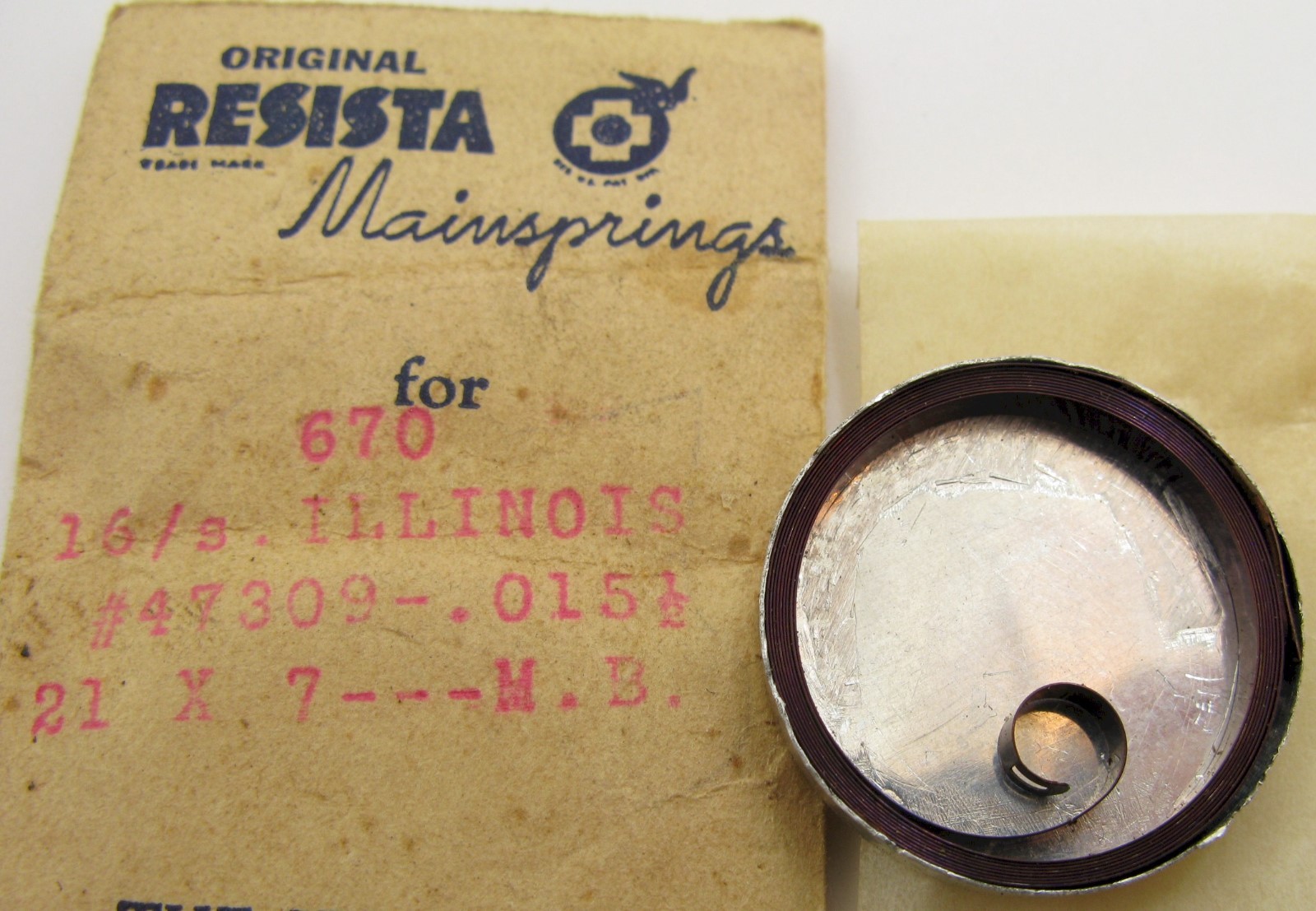 Nos Illinois 16s model 47309 Mainspring 1 piece * T end * all 60 hour models