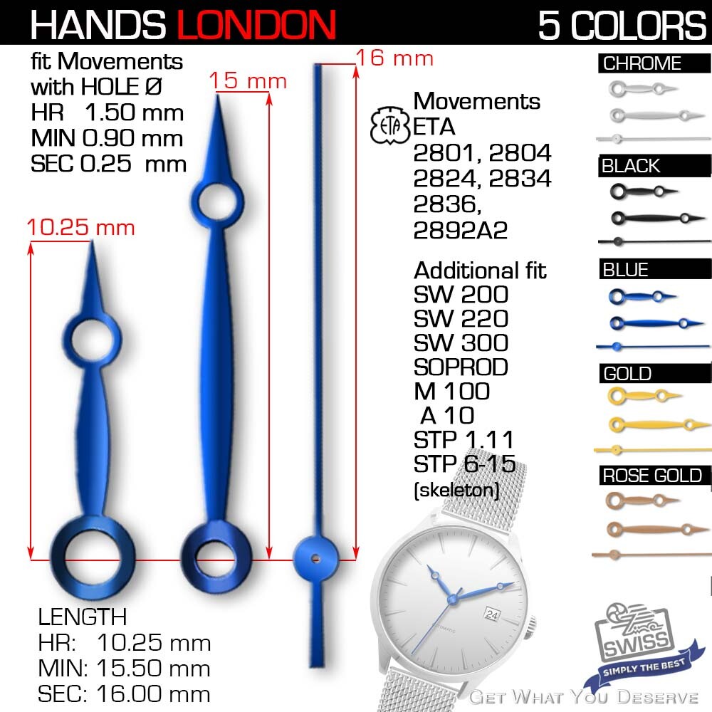 HANDS SET FOR MOVEMENT ETA 2824, SELLITA, SOPROD, STP FAMILY – Ref LONDON