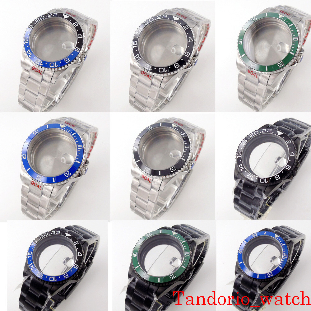 For NH35 NH36 Movement 38mm Black PVD Men Watch Case Sapphire Glass Oyster Strap