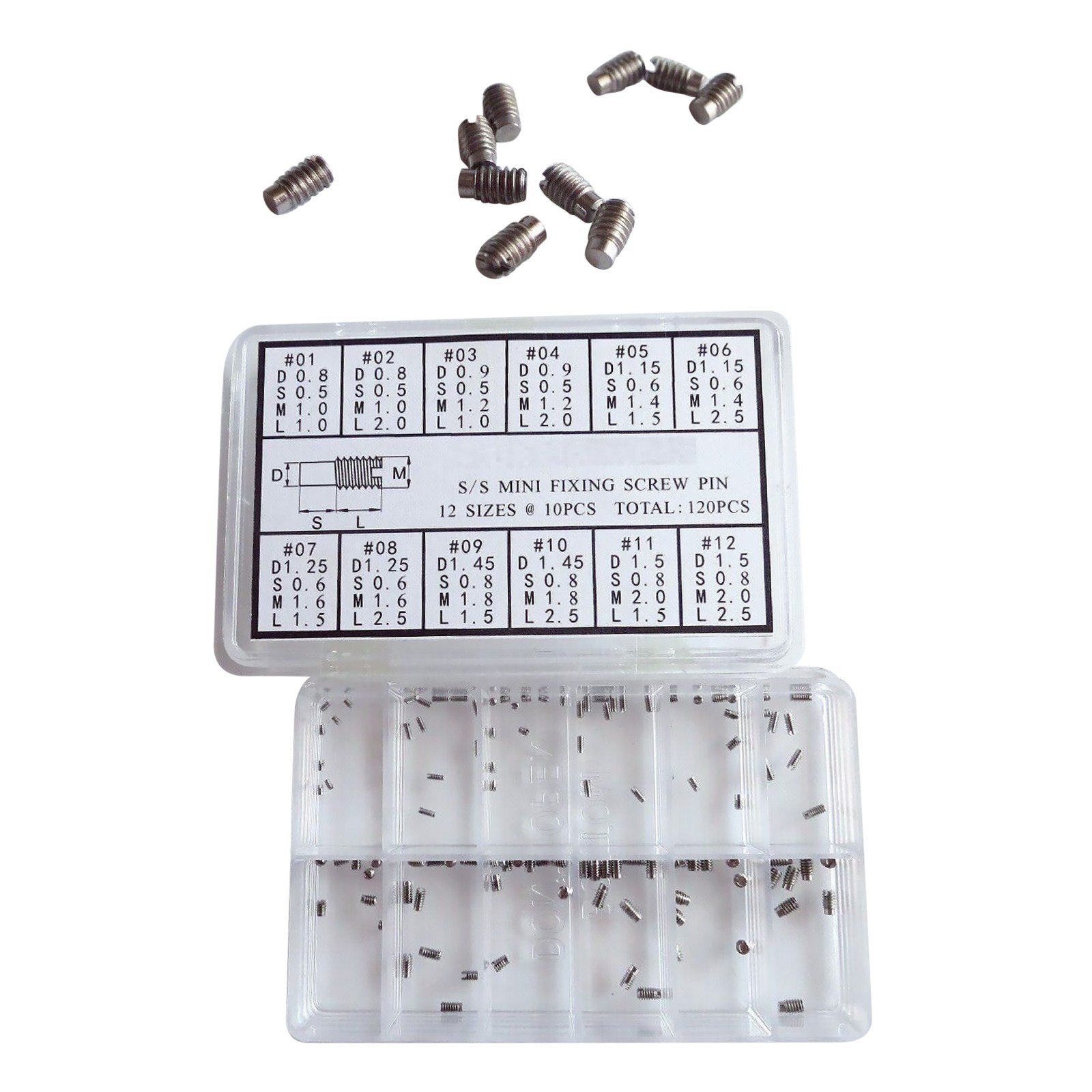 120pcs Stainless Steel Watch Fixing Screws Pins Assortment Repair Accessories