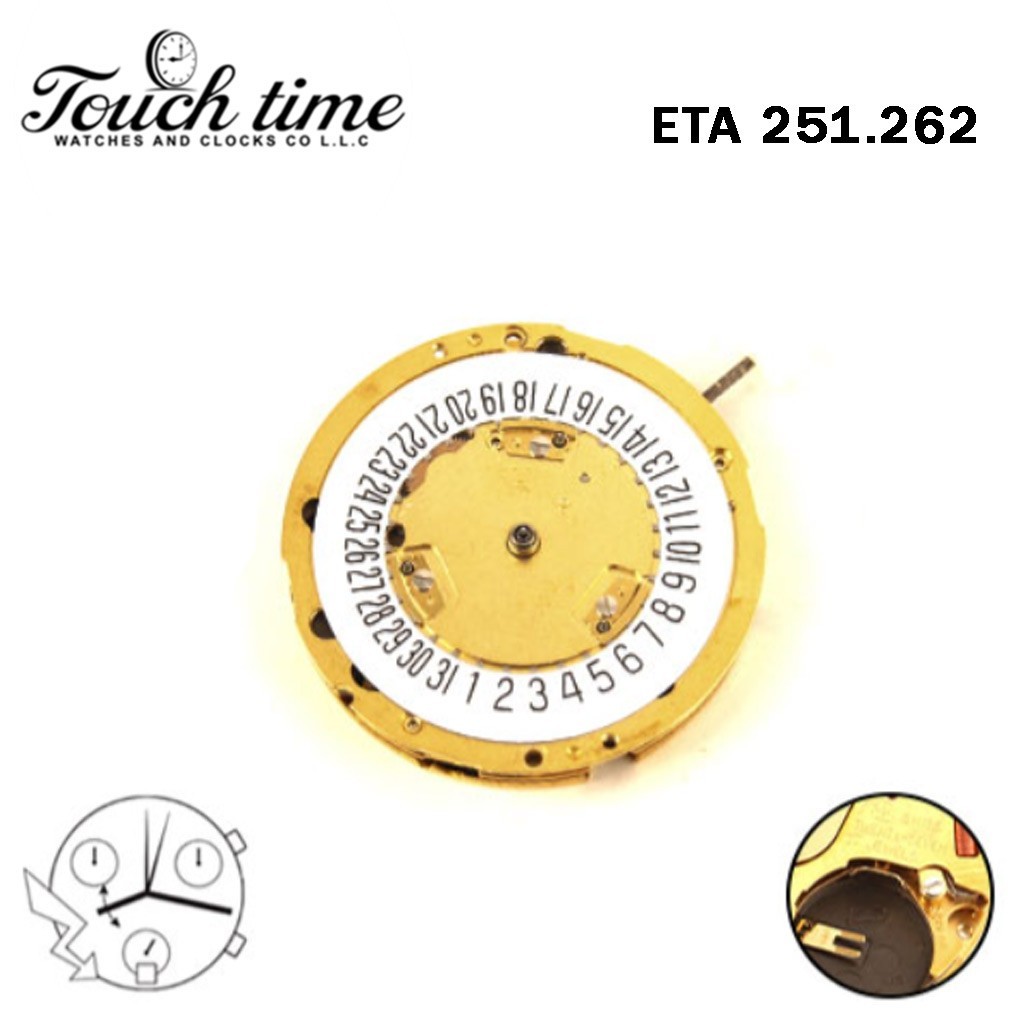 ETA 251.262-Swiss Quartz Movement-Chronograph-White Date Disk At 6-6 Hands.
