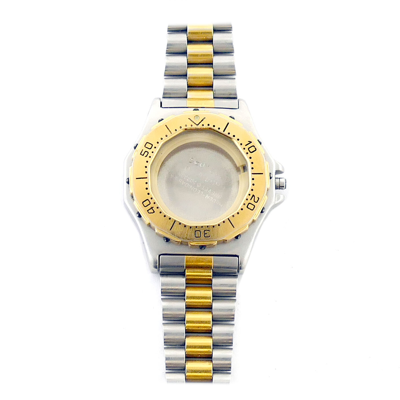 TAG HEUER BREVET SILVER AND YELLOW GOLD WATCH CASE FOR PARTS OR REPAIRS