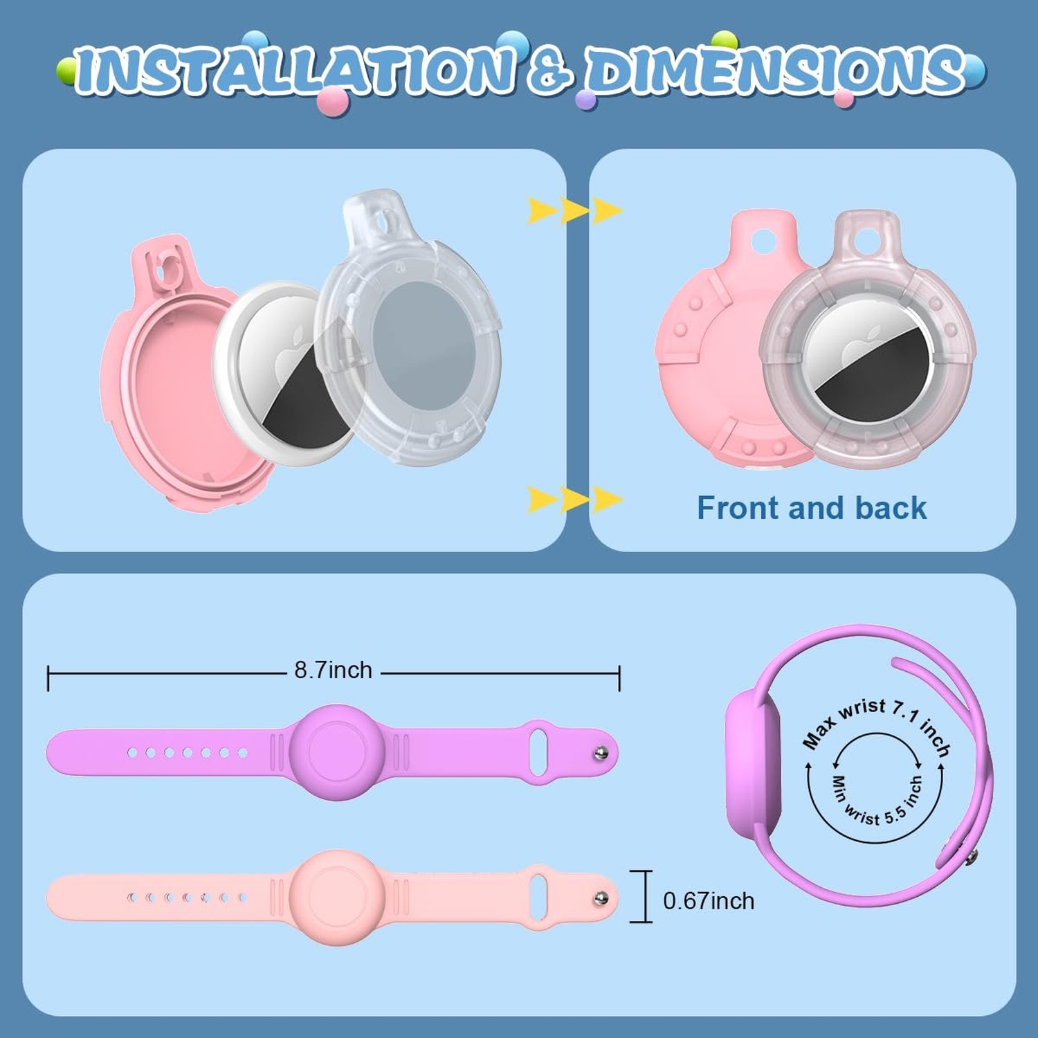 4 Pack for AirTag Bracelet & Air tag Necklace, Soft Silicone Wristband Air Ta…