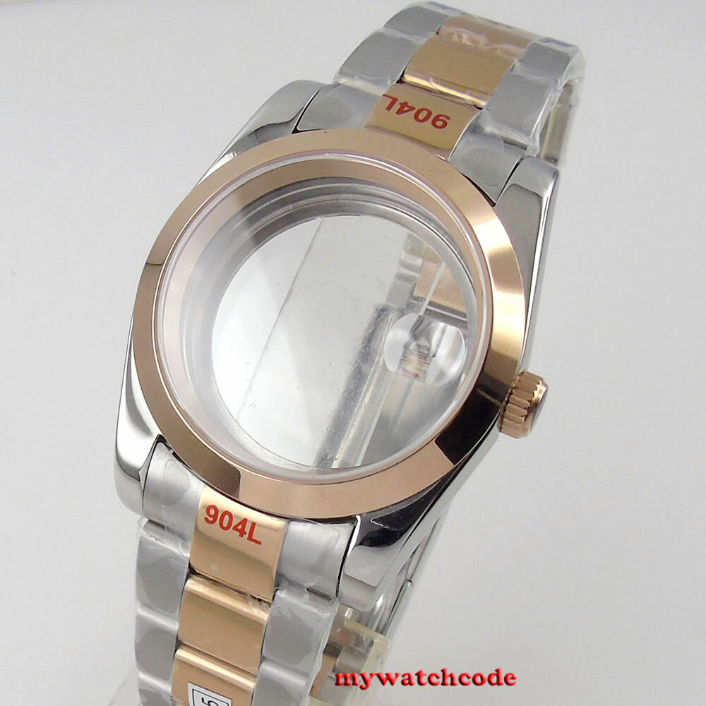 36mm sapphire glass two tone Watch Case fit NH35 NH36 NH38 rose golden case