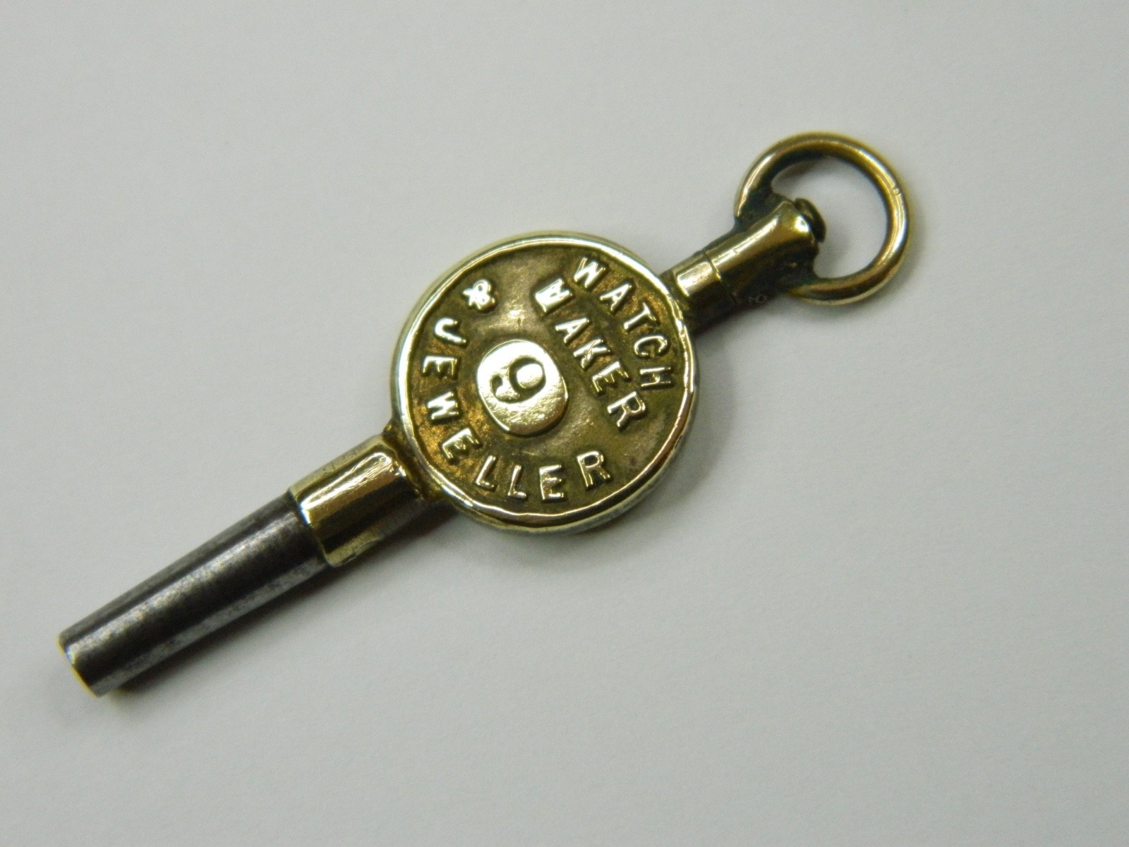 FINE ANTIQUE 1880 VICTORIAN ENGLISH ADVERTISING #9 GILT STEEL POCKET WATCH KEY