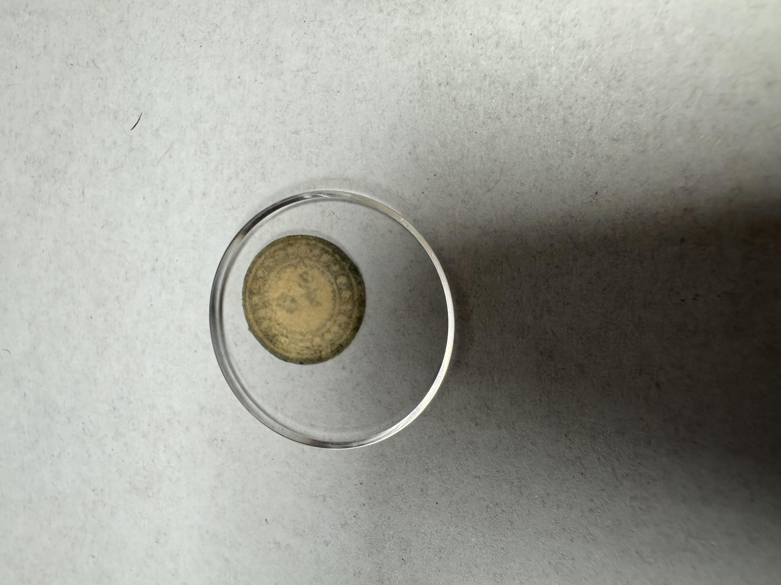 Small Round Glass Disk Token Marked 9 4/16 Clear Counter 20.76mm Collectible
