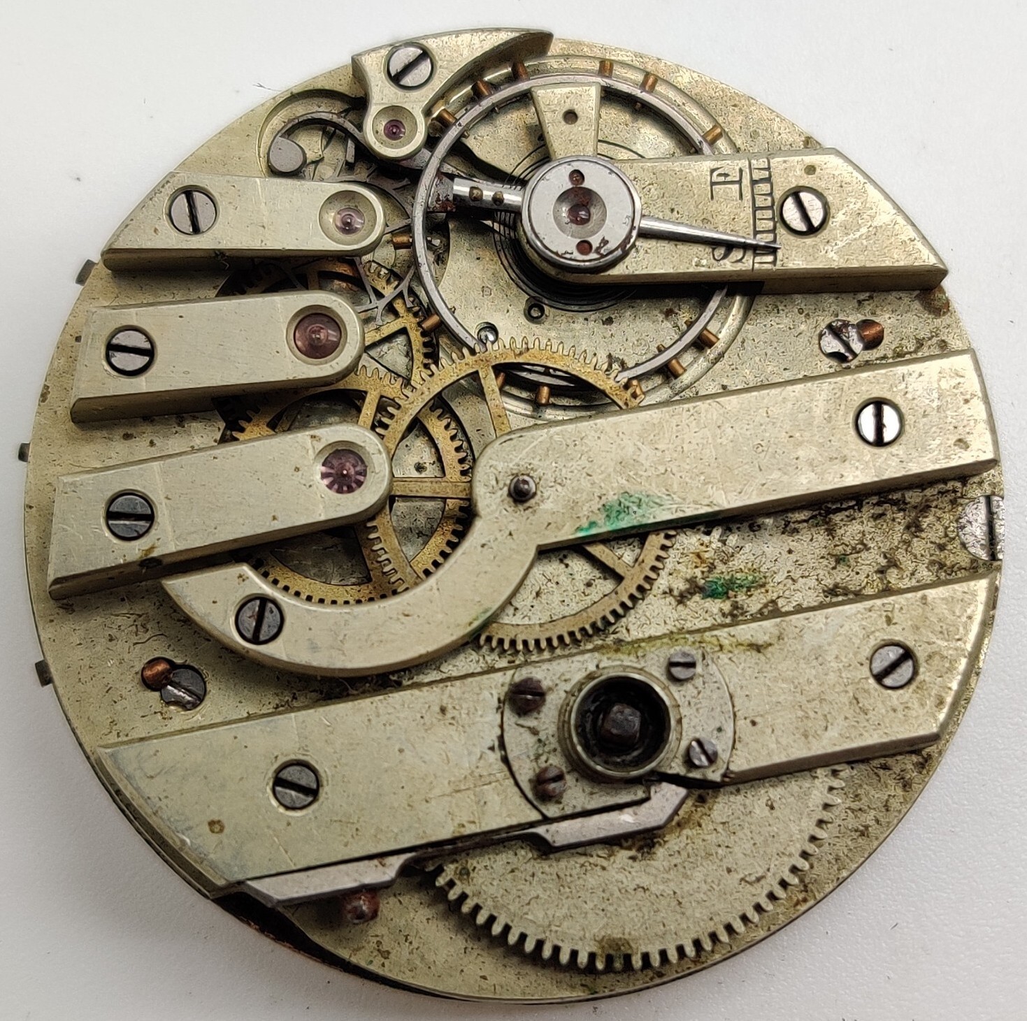 Vintage Jules Huguenin High Grade pocket watch movement runs for repair 38.6mm