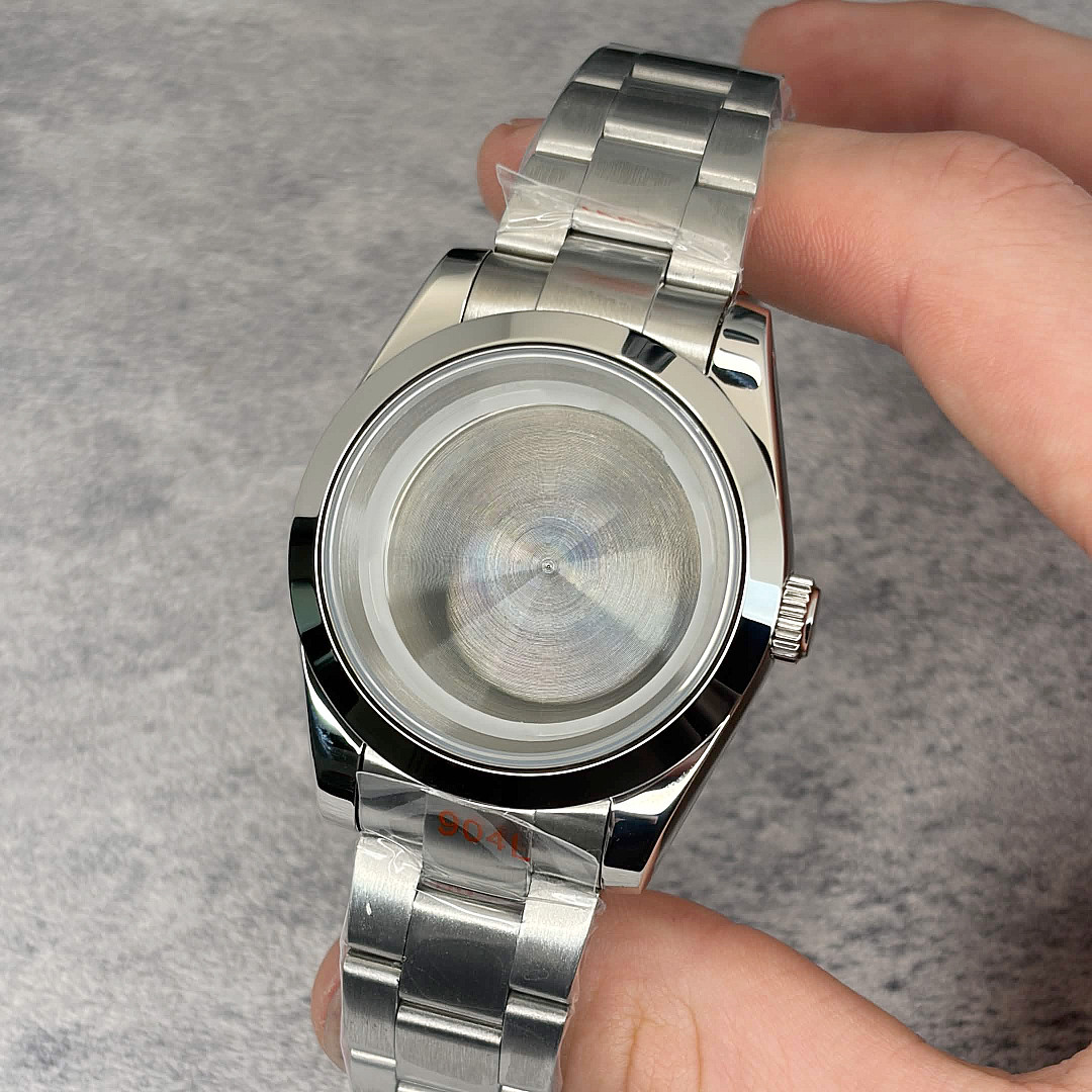 39mm Stainless Steel Watch Case Kit + Strap Smooth Bezel Fits ETA2824 Movement